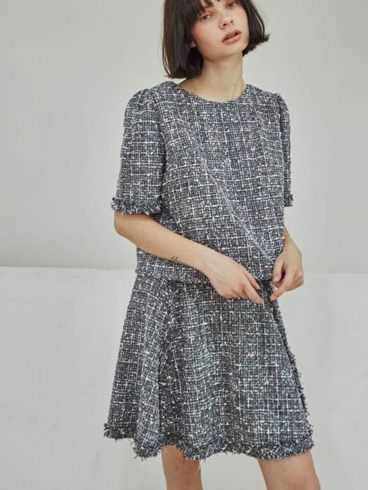 Tweed Cap Sleeve Top_Gray