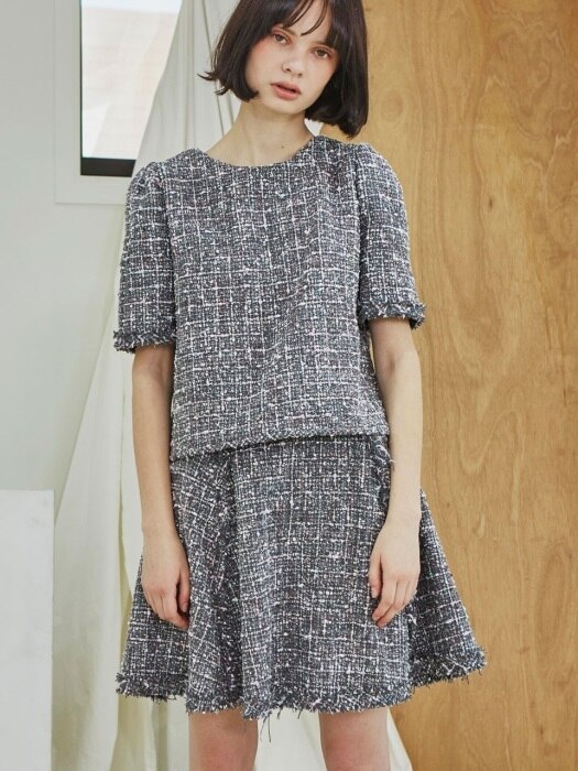 Tweed Cap Sleeve Top_Gray