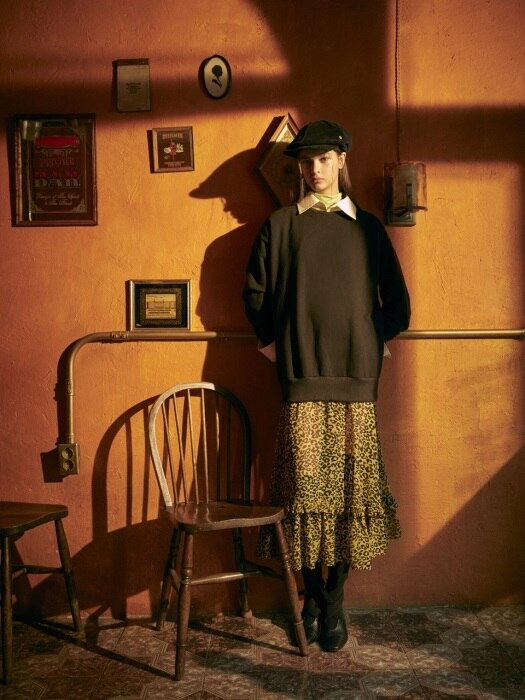 [EXCLUSIVE] Baby Leopard Shirring Skirt Layered OPS [LEOPARD]
