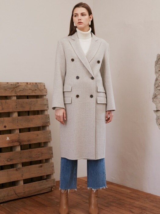 HOUNDS TOOTH DOUBLE COAT_IVORY CHECK