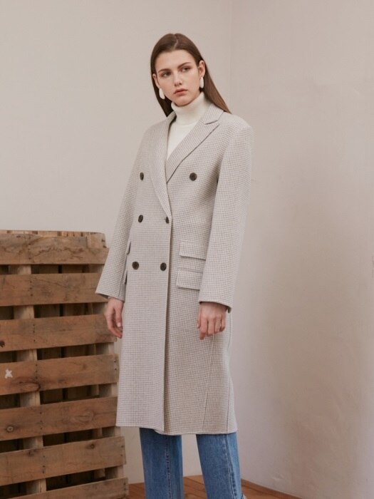 HOUNDS TOOTH DOUBLE COAT_IVORY CHECK