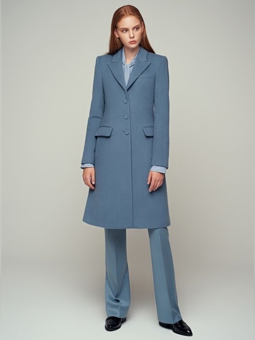 CASHMERE BLENDED WOOL CLASSIC COAT - SKY