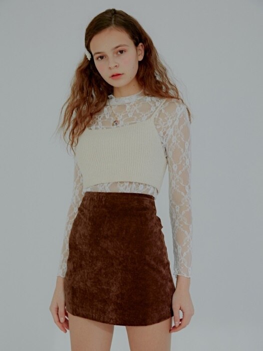 Edma Velvet Mini Skirt_Dark Brown
