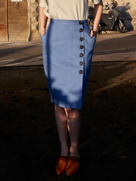 Linen Button Skirt (S/Blue)_VW8SS0820