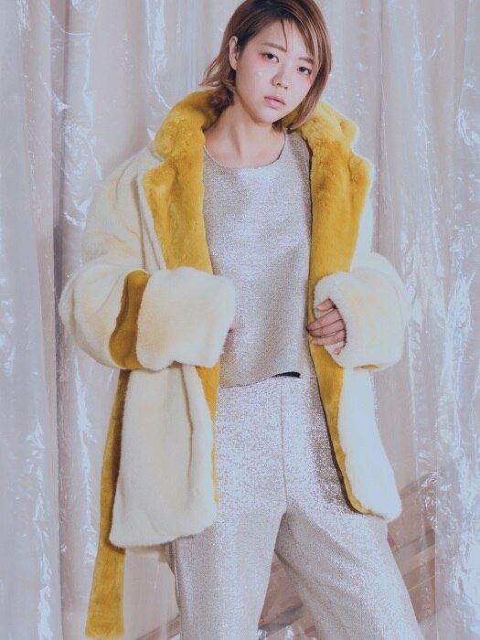 Eco-fur belted jacket_IVORY