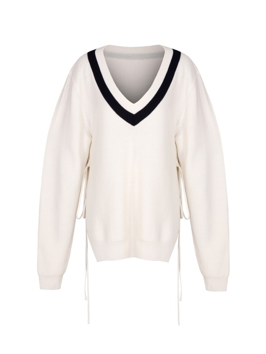 TWO-TONE OPEN-SIDE KNIT TOP (CREAM)