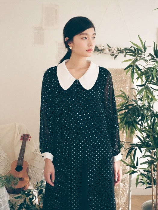 Big Collar Dots Chiffon Maxi Dress