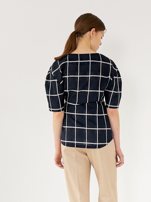 CHLOE Volume Sleeve Blouse(NAVY CHECK)