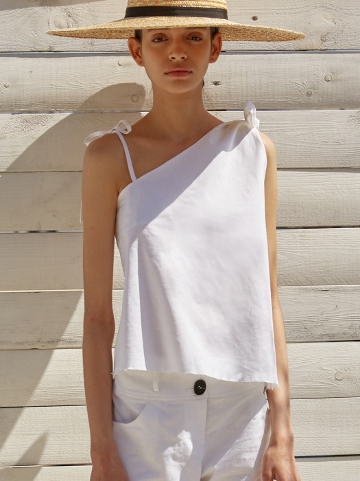 19 SS unbalanced ribbon linen top (white)