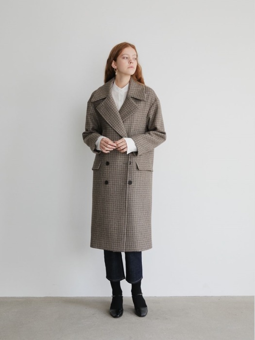 19 FALL_Check Double-Breasted Wool-Blend Coat 