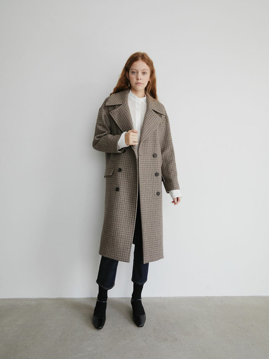 19 FALL_Check Double-Breasted Wool-Blend Coat 