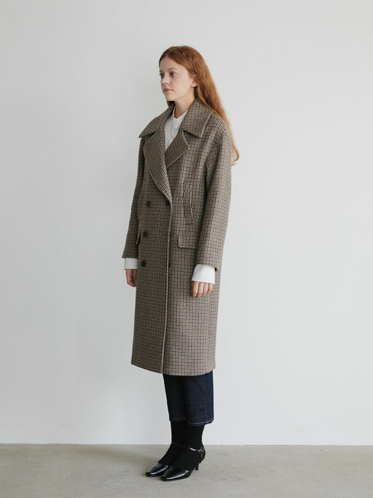 19 FALL_Check Double-Breasted Wool-Blend Coat 