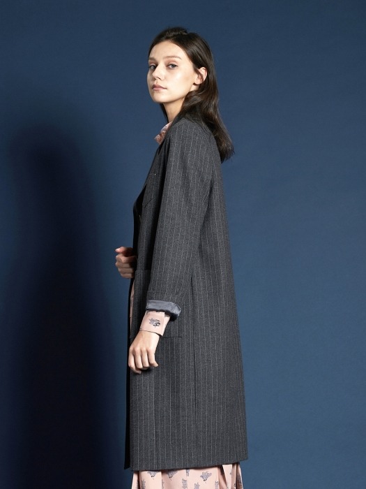 Stripe Tailored Coat_Grey