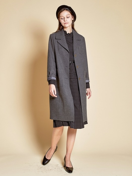 Stripe Tailored Coat_Grey