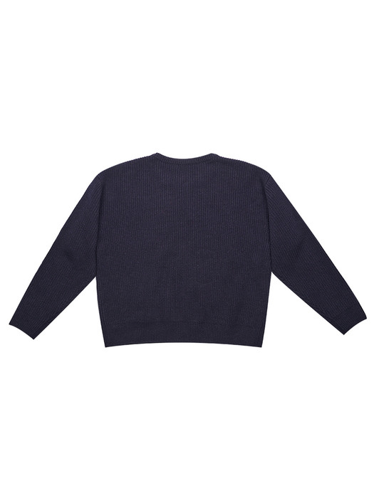 Navy Embroidered Rainbow Heart Ribbed wool-blend Sweater