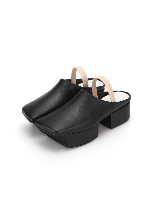 Squared Toe Mule with Separated Platforms | Black
