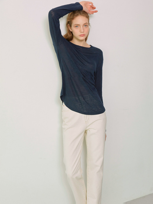 SIA_Linen Long Sleeved T-Shirt_Navy