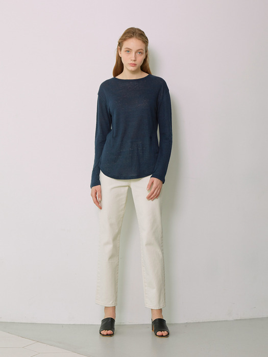 SIA_Linen Long Sleeved T-Shirt_Navy