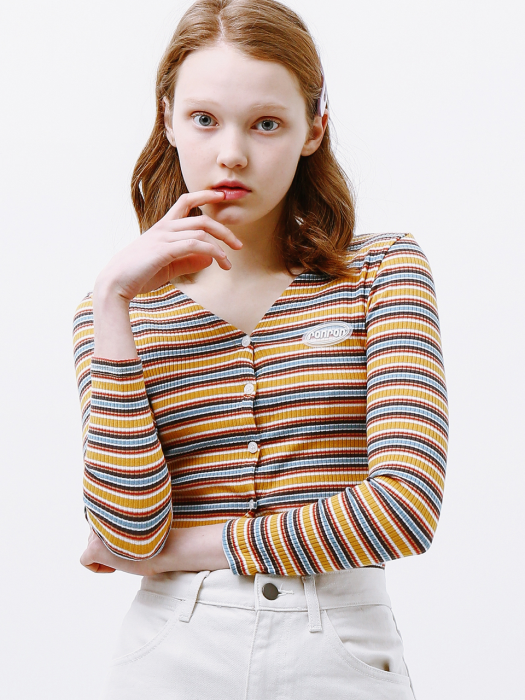 STRIPE CROP CARDIGAN MUSTARD