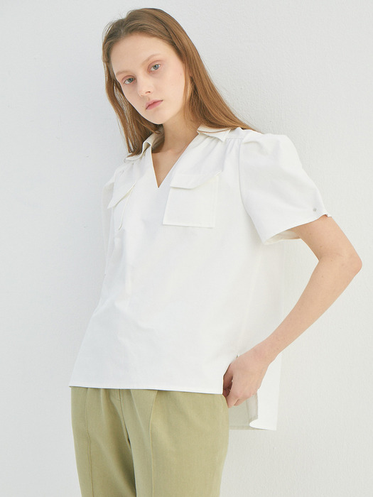PUFF SLEEVE SHIRRING BLOUSE (2COLORS)