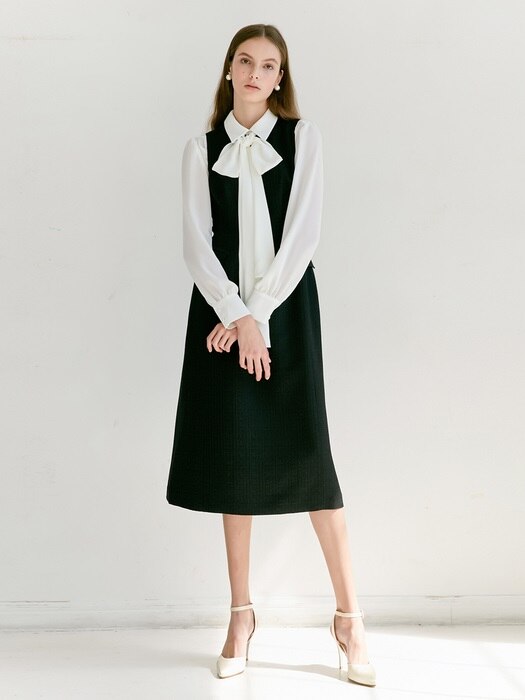 [미전시]ISABELLE Round neck sleeveless dress (Black hound tooth check)