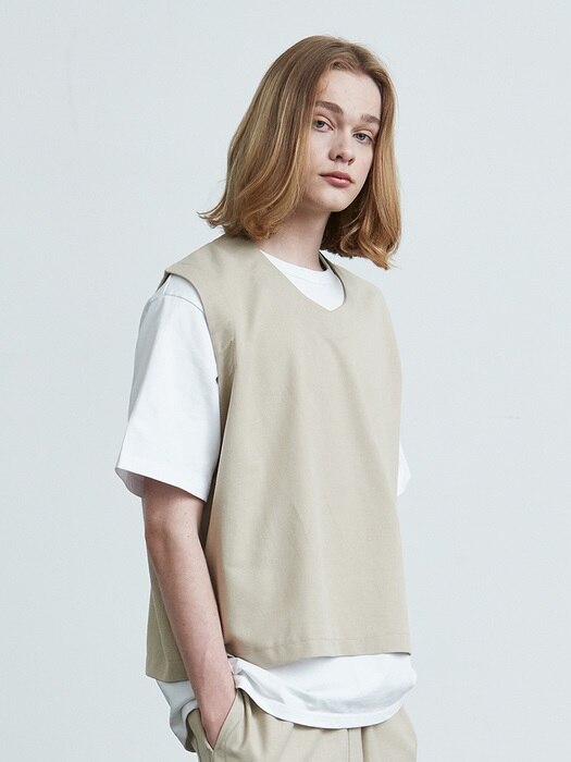 V016 v-neck cotton vest (beige)