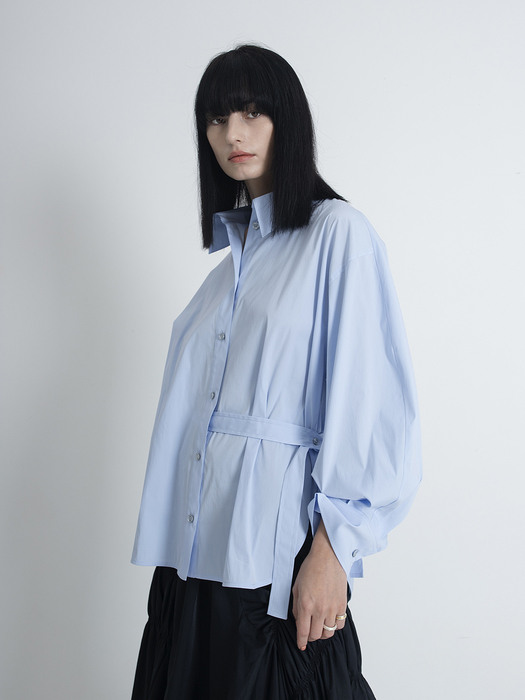 SIDE BELTED OVERSIZE SHIRT in 2 COLORS [U0F0B427]