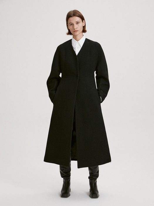 STRUCTURED WOOL LONG COAT (BLACK)