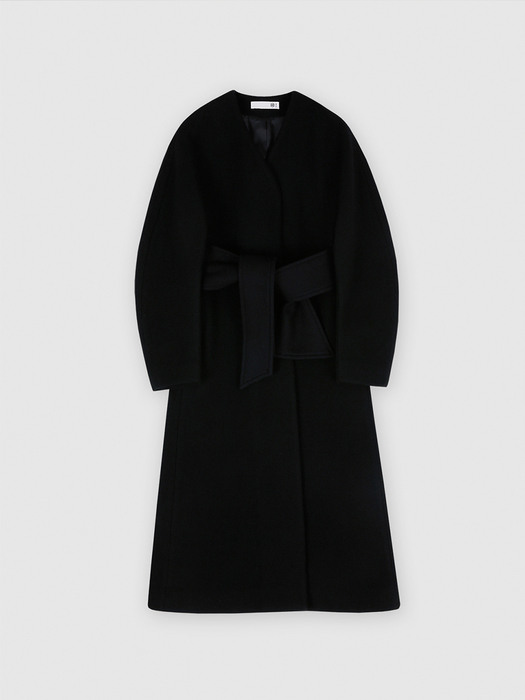 STRUCTURED WOOL LONG COAT (BLACK)