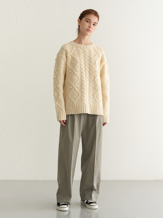 wool knotted cable knit-butter