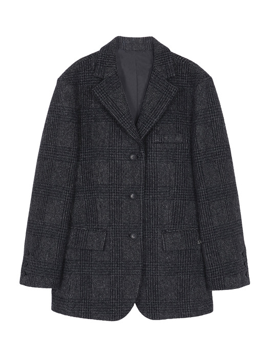 Check Wool Single Half Coat in Black_VW0WH0110