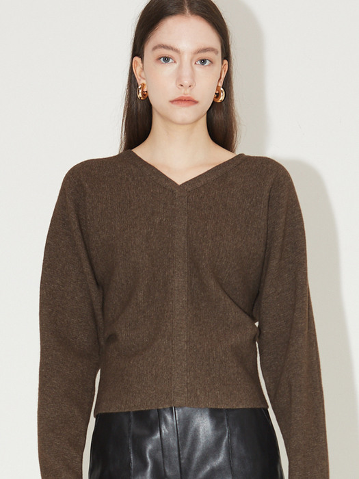 Dart Detail Silhouette Knit Melange Brown