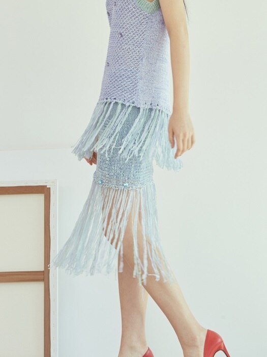 [리퍼브] blue swarovski tape knit skirt