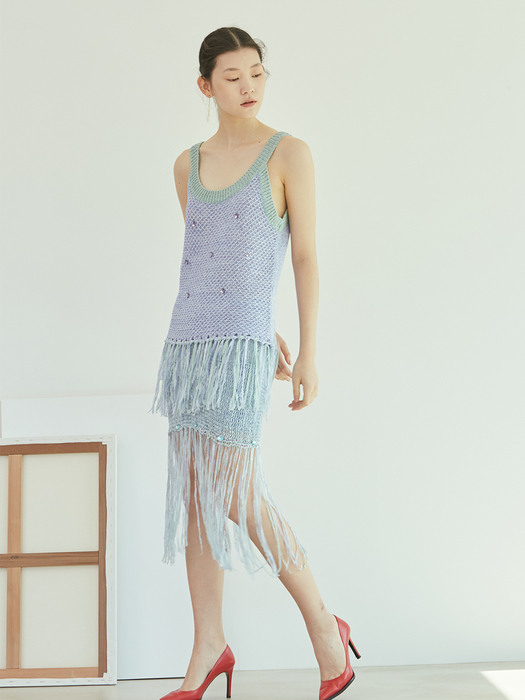 [리퍼브] blue swarovski tape knit skirt