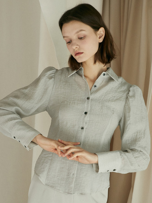 OU561 organza wrinkle puff shirts (silver gray)