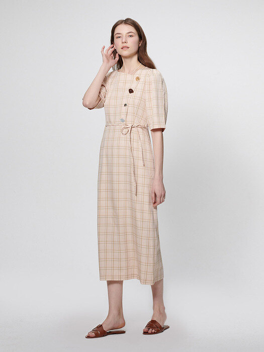 EMMA BUTTON POINT LINEN DRESS_L/PINK (EEOO1OPR09W)