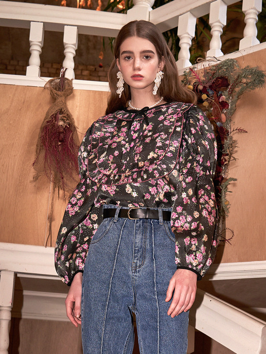 Organza Floral Pleated Blouse