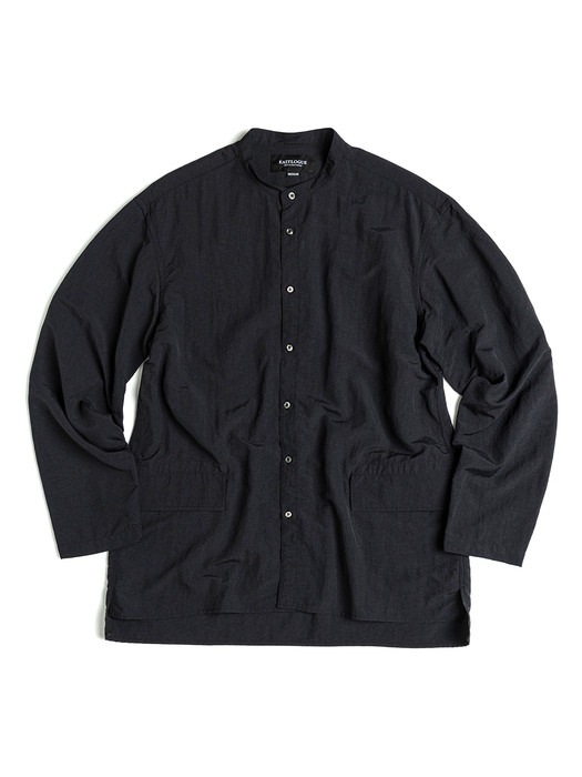 BANDED COLLAR OVER SHIRT / BLACK NYLON WASHER