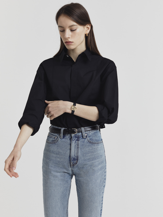 UNISEX CREASE COTTON REGULAR SHIRT BLACK_UDSH1E101BK