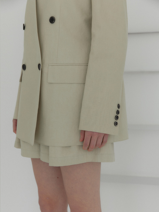 DANNY_Collarless Double Breast Semi Over-Fit Jacket_Light Olive Beige