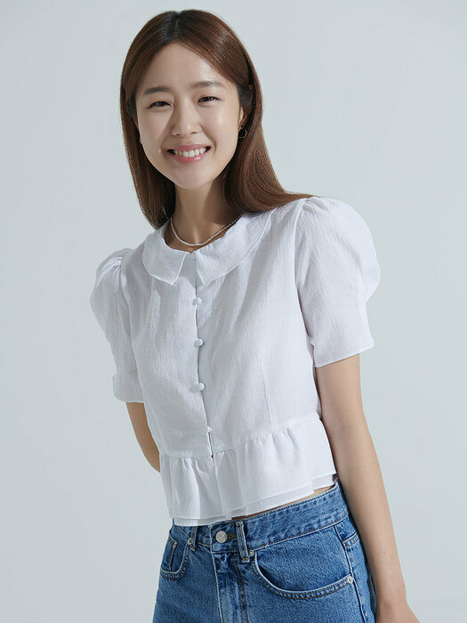 PEPLUM CROP PUFF BLOUSE (WHITE)