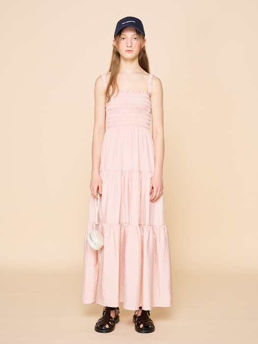 SMOKE SHIRRING MAXI DRESS, MISTY ROSE 