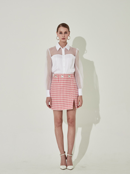 Hound tooth check Eyelet Skirt [Pink]