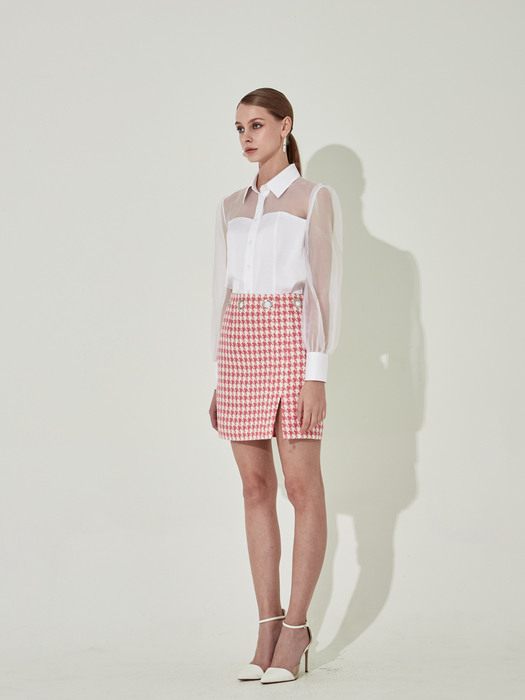 Hound tooth check Eyelet Skirt [Pink]