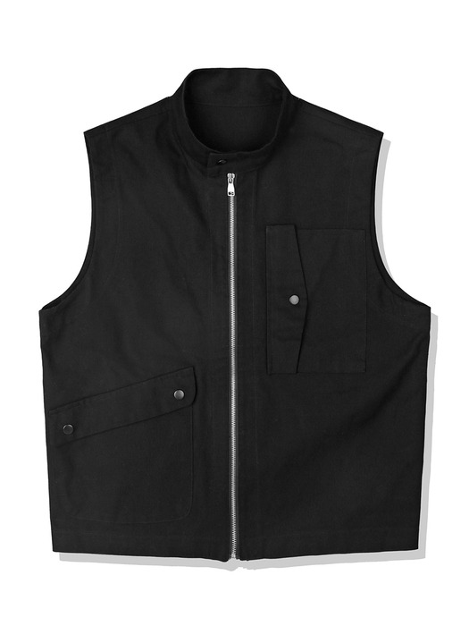 UTILITY POCKET MID NECK VEST BLACK