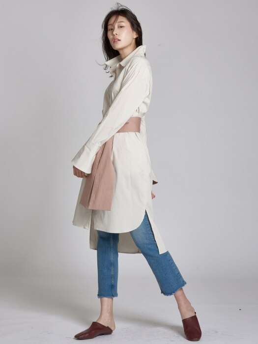 Bell Sleeve Shirt Trench-Ivory/Pink