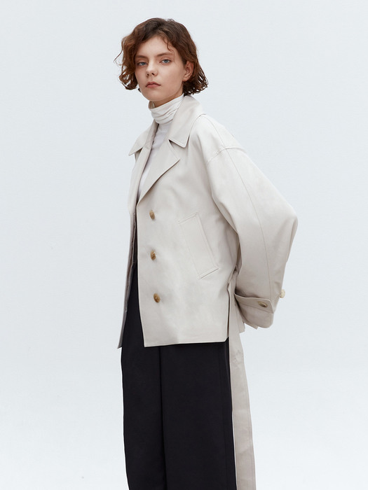 TOF DOUBLE HALF TRENCH COAT BEIGE