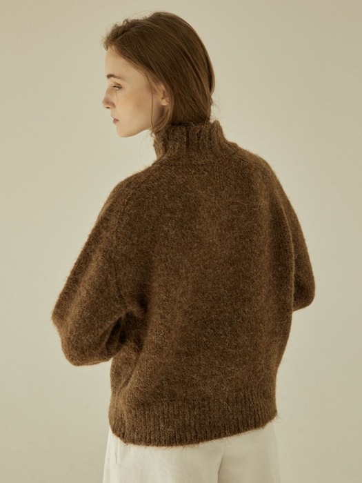 Wool Hairy Turtleneck Knit - Melange Brown