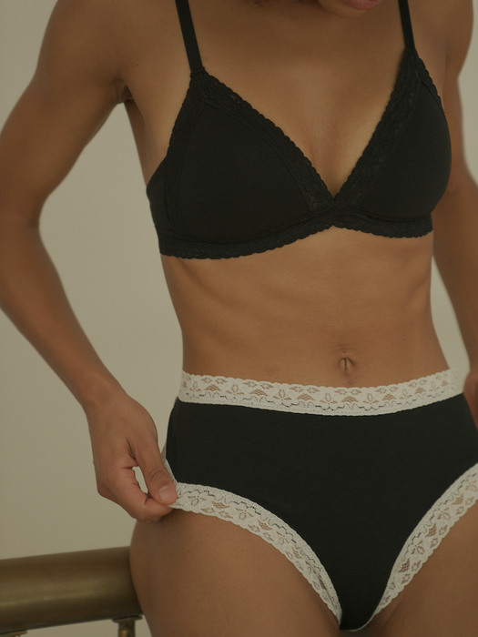 cotton high-waist thong black and ivory