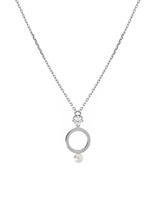 Pearl n Cubic Circle Necklace (Silver925)